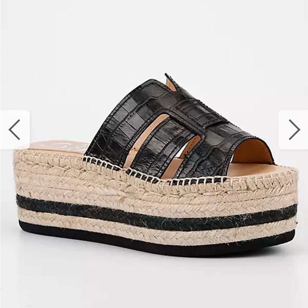 kanna Black Croc-Embossed Platform Espadrille Slides